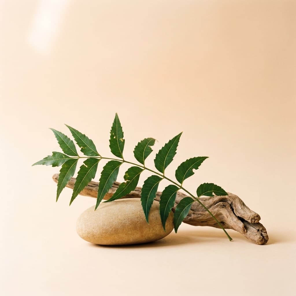 Neem (Azadirachta indica), one of the six botanicals in Tulsivedic herbal scalp oil